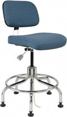 Bevco - 20 to 25" High Adjustable Height Swivel Stool - 27" Wide x 22" Deep, Conductive Cloth Seat, Slate Blue - Eagle Tool & Supply