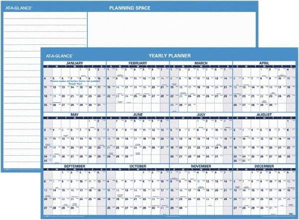 AT-A-GLANCE - 1 Sheet, 48 x 32", Erasable Wall Planner - Blue & White - Eagle Tool & Supply