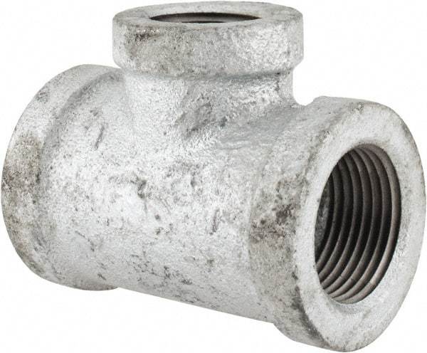 Made in USA - Class 150, 3/4 x 3/4 x 1/2" Galvanized Pipe Reducing Tee - Threaded, Malleable Iron - Eagle Tool & Supply