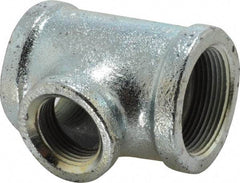 Made in USA - Class 150, 1-1/2 x 1-1/2 x 1" Galvanized Pipe Reducing Tee - Threaded, Malleable Iron - Eagle Tool & Supply