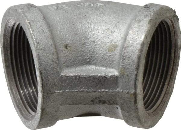 Made in USA - Class 150, 1-1/2" Galvanized Pipe 45° Elbow - Threaded, Malleable Iron - Eagle Tool & Supply