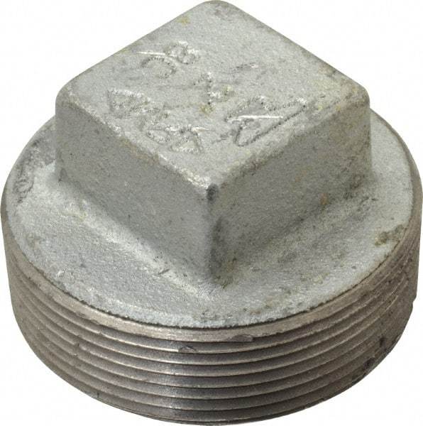 Made in USA - Class 150, 2" Galvanized Pipe Square Plug - Threaded, Malleable Iron - Eagle Tool & Supply