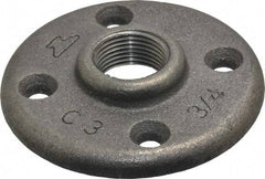 Made in USA - 3/4" Pipe, 3-1/4" OD, 5/8" Hub Length, Black Floor Pipe Flange - 2-1/2" Across Bolt Hole Centers, 1/4" Bolt Hole, 150 psi, Class 150 - Eagle Tool & Supply