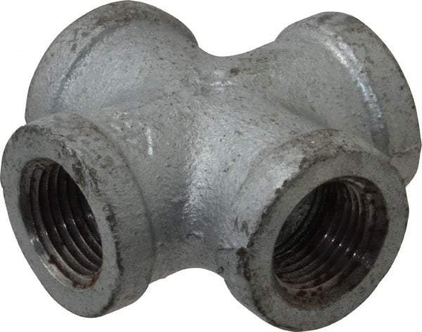 Made in USA - Class 150, 3/8" Galvanized Pipe Cross - Threaded, Malleable Iron - Eagle Tool & Supply