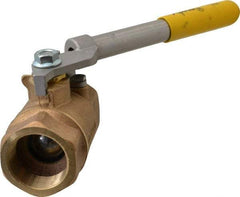 Apollo - 1-1/2" Pipe, Bronze Standard Ball Valve - 2 Piece, Inline - One Way Flow, FNPT x FNPT Ends, Deadman Lever (Spring Return to Close) Handle, 600 WOG, 150 WSP - Eagle Tool & Supply