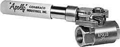 Apollo - 1-1/2" Pipe, Carbon Steel Standard Ball Valve - 2 Piece, Inline - One Way Flow, FNPT x FNPT Ends, Deadman Lever (Spring Return to Close) Handle, 1,500 WOG, 150 WSP - Eagle Tool & Supply