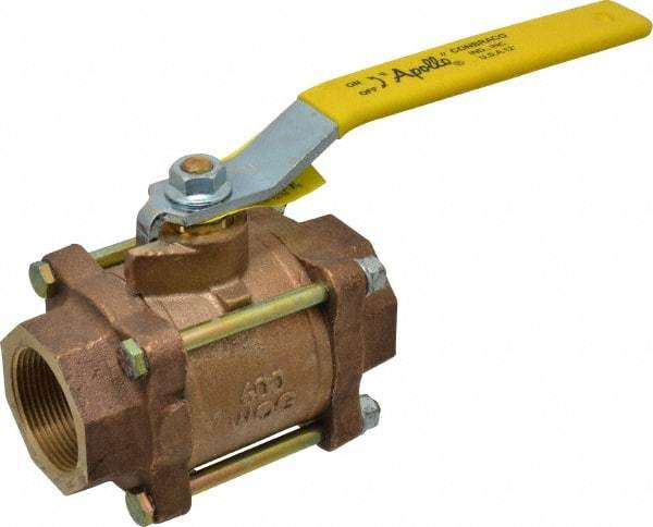 Apollo - 1-1/2" Pipe, Full Port, Bronze Standard Ball Valve - 3 Piece, Inline - One Way Flow, FNPT x FNPT Ends, Lever Handle, 600 WOG, 150 WSP - Eagle Tool & Supply