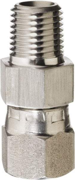 Made in USA - 3/8 x 1/2" Grade 316 Stainless Steel Pipe Adapter - MNPT x NPSM Swivel End Connections, 4,800 psi - Eagle Tool & Supply