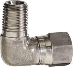 Made in USA - 3/8" Grade 316 Stainless Steel Pipe 90° Elbow - MNPT x NPSM Swivel End Connections, 4,000 psi - Eagle Tool & Supply