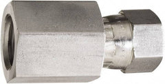 Made in USA - 3/8" Tube OD, 37° Stainless Steel Flared Tube Swivel Connector - 9/16-18 NPT, Female Flare x FNPT Ends - Eagle Tool & Supply