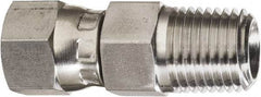 Made in USA - 3/8" Tube OD, 37° Stainless Steel Flared Tube Swivel Connector - 9/16-18 NPT, Female Flare x MNPT Ends - Eagle Tool & Supply