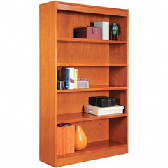 ALERA - 5 Shelf, 60" High x 35.63" Wide Bookcase - 11-3/4" Deep, Wood Veneer, Medium Cherry - Eagle Tool & Supply