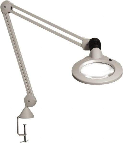 Vision Engineering - 45" Arm, Spring Suspension, Clamp Mount, LED, Light Gray, Magnifying Task Light - 9 Watts, 120 Volts, 2.25x Magnification - Eagle Tool & Supply