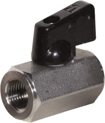 Value Collection - 1/8" Pipe, Full Port, Stainless Steel Miniature Ball Valve - Inline - Two Way Flow, FNPT x FNPT Ends, Wedge Handle, 1,000 WOG, 150 WSP - Eagle Tool & Supply