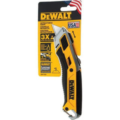 Stanley - Retractable Utility Knife - 2-1/2" Carbon Steel Blade, Yellow & Black Bi-Material -ABS/TPR Handle, 5 Blades Included - Eagle Tool & Supply