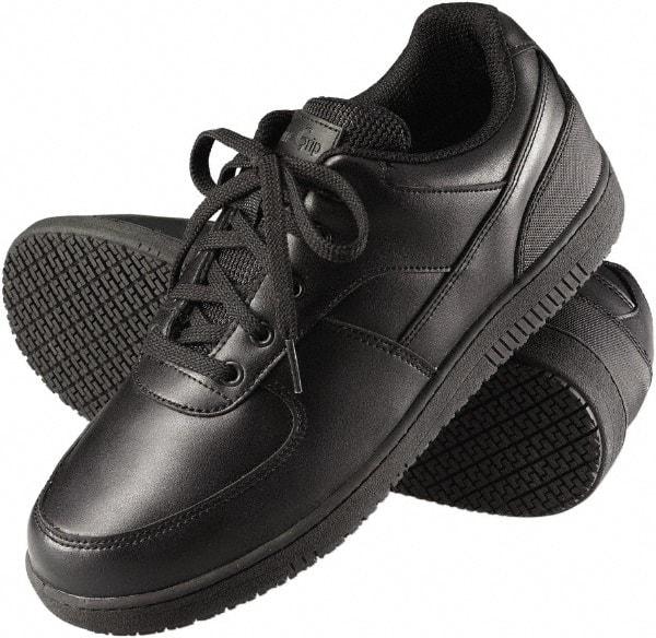 Genuine Grip - Men's Size 10.5 Wide Width Plain Work Shoe - Black, Leather Upper, Rubber Outsole, 4" High, Dielectric, Non-Slip - Eagle Tool & Supply