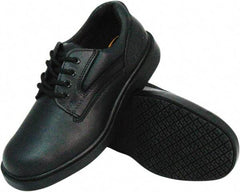Genuine Grip - Men's Size 9.5 Medium Width Plain Work Shoe - Black, Leather Upper, Rubber Outsole, 4" High, Dielectric, Non-Slip - Eagle Tool & Supply