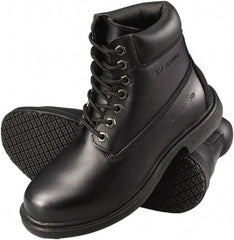 Genuine Grip - Men's Size 14 Wide Width Plain Work Boot - Black, Leather Upper, Rubber Outsole, 6" High, Dielectric, Non-Slip, Waterproof - Eagle Tool & Supply