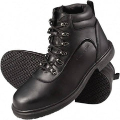 Genuine Grip - Unisex Size 15 Wide Width Steel Work Boot - Black, Leather Upper, Rubber Outsole, 6" High, Dielectric, Non-Slip - Eagle Tool & Supply