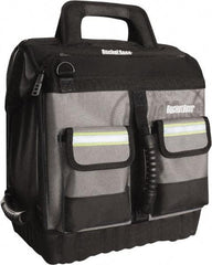 Bucket Boss - 16 Pocket Black, Yellow & Gray Ballistic Polyester Tool Bag - 14" Wide x 11" Deep x 14" High - Eagle Tool & Supply