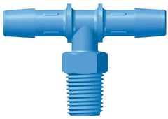 Made in USA - 3/4" Barb, 3/4, HDPE Single Barbed Tube Threaded Tee - Blue, Male - Eagle Tool & Supply