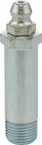 Umeta - Straight Head Angle, 1/8-27 PTF Steel Standard Grease Fitting - 7/16" Hex, 1-3/4" Overall Height, 1-17/64" Shank Length, Zinc Plated Finish - Eagle Tool & Supply
