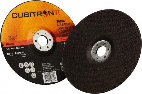 3M - 36 Grit, 7" Wheel Diam, 1/8" Wheel Thickness, 7/8" Arbor Hole, Type 27 Depressed Center Wheel - Ceramic, 8,500 Max RPM - Eagle Tool & Supply