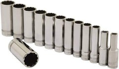 Ability One - 1/2" Drive Deep Well Socket Set - 12 Points, 3/8" to 1-1/8" Range, Inch Measurement Standard - Eagle Tool & Supply