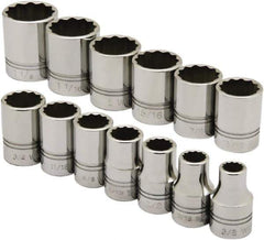 Ability One - 1/2" Drive Socket Set - 12 Points, 3/8" to 1-1/8" Range, Inch Measurement Standard - Eagle Tool & Supply