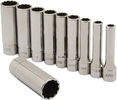 Ability One - 1/4" Drive Deep Well Socket Set - 6, 12 Points, 3/16" to 9/16" Range, Inch Measurement Standard - Eagle Tool & Supply