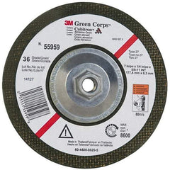 3M - 36 Grit, 7" Wheel Diam, 1/4" Wheel Thickness, Type 27 Depressed Center Wheel - Ceramic, 8,600 Max RPM, Compatible with Angle Grinder - Eagle Tool & Supply