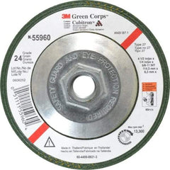 3M - 24 Grit, 4-1/2" Wheel Diam, 1/4" Wheel Thickness, Type 27 Depressed Center Wheel - Ceramic, 13,300 Max RPM, Compatible with Angle Grinder - Eagle Tool & Supply