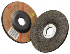 3M - 24 Grit, 7" Wheel Diam, 1/4" Wheel Thickness, 7/8" Arbor Hole, Type 27 Depressed Center Wheel - Aluminum Oxide, 8,500 Max RPM, Compatible with Angle Grinder - Eagle Tool & Supply