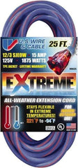 Value Collection - 25', 12/3 Gauge/Conductors, Blue/Pink Indoor & Outdoor Extension Cord - 1 Receptacle, 15 Amps, 125 Volts, UL SJEOW, NEMA 5-15P - Eagle Tool & Supply