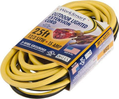 Value Collection - 25', 12/3 Gauge/Conductors, Yellow/Black Outdoor Extension Cord - 1 Receptacle, 15 Amps, UL SJTW, NEMA 5-15P - Eagle Tool & Supply