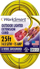 Value Collection - 25', 14/3 Gauge/Conductors, Yellow/Black Outdoor Extension Cord - 1 Receptacle, 15 Amps, UL SJTW, NEMA 5-15P - Eagle Tool & Supply