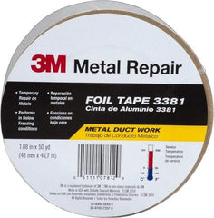 3M - 2" x 50 Yds Silver Foil Tape - 2.7 mil, Acrylic Adhesive, Aluminum Foil Backing, 10 Lb/ln Tensile Strength, -30°F to 260°F, Series 3381 - Eagle Tool & Supply