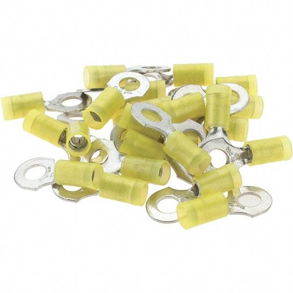 Value Collection - 12-10 AWG Partially Insulated Crimp Connection D Shaped Ring Terminal - 1/4" Stud, Tin Plated Copper Contact - Eagle Tool & Supply