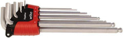 Wiha - 9 Piece L-Key Ball End Hex Key Set - Hex Range 1.5 to 10mm - Eagle Tool & Supply