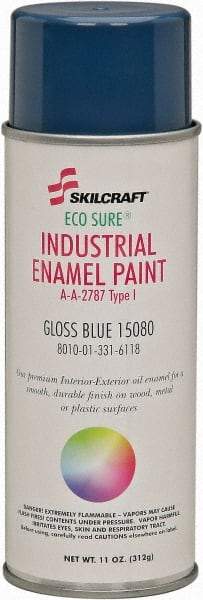 Ability One - Blue, Gloss, Enamel Spray Paint - 12 to 15 Sq Ft per Can, 16 oz Container, Use on Masonry - Eagle Tool & Supply