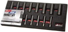 Ability One - 15 Piece 1/2" Drive Deep Well Impact Socket Set - 6 Points, 10mm to 24mm Range, Metric Measurement Standard - Eagle Tool & Supply