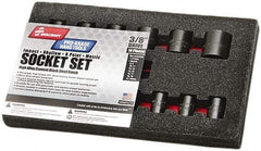 Ability One - 14 Piece 3/8" Drive Impact Socket Set - 6 Points, 8mm to 24mm Range, Inch Measurement Standard - Eagle Tool & Supply