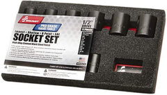 Ability One - 11 Piece 3/8" Drive Impact Socket Set - 6 Points, 3/8" to 1" Range, Inch Measurement Standard - Eagle Tool & Supply