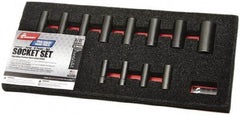Ability One - 12 Piece 3/8" Drive Deep Well Impact Socket Set - 6 Points, 5/16" to 1" Range, Inch Measurement Standard - Eagle Tool & Supply