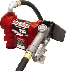 Tuthill - 15 GPM, 3/4" Hose Diam, DC Tank Pump with Manual Nozzle - 1" Inlet, 3/4" Outlet, 12 Volts, 12' Hose Length, 1/4 hp - Eagle Tool & Supply