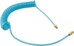Parker - 3/8" ID, 3/8 Thread, 25' Long, Transparent Blue 95A Shore Durometer Polyurethane Coiled & Self Storing Hose - 140 Max psi, Male Rigid x Male Swivel - Eagle Tool & Supply