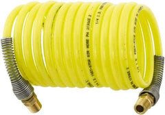 Parker - 3/16" ID, 1/4 Thread, 12' Long, Yellow Nylon Coiled & Self Storing Hose - 225 Max psi, Male Rigid x Male Swivel - Eagle Tool & Supply
