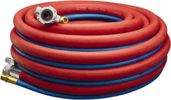 Parker - 3/4" ID 50' Long Jackhammer Hose - Universal Style Coupling (Air Hose)/Male NPT (Water Hose) Ends, 300 Working psi, -40 to 212°F, 3/4 x 3/8" Fitting, Red & Blue - Eagle Tool & Supply