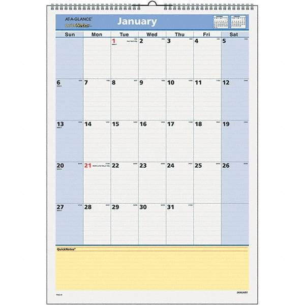 AT-A-GLANCE - 12 Sheet, 12 x 17", Wall Calendar - Blue & Yellow - Eagle Tool & Supply