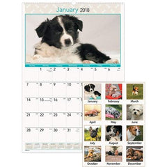 AT-A-GLANCE - 12 Sheet, 15-1/2 x 22-3/4", Wall Calendar - Puppies - Eagle Tool & Supply